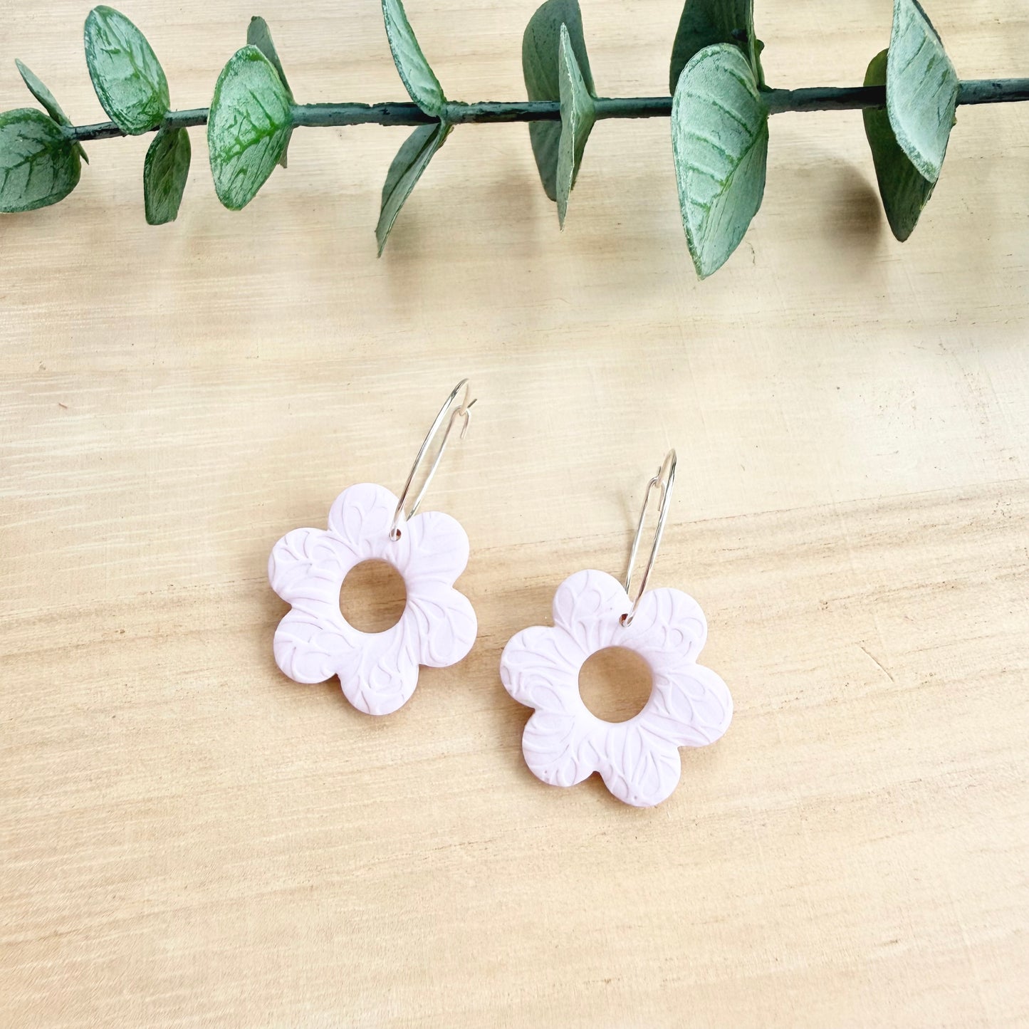 Flower Hoop Earrings - Light Pink