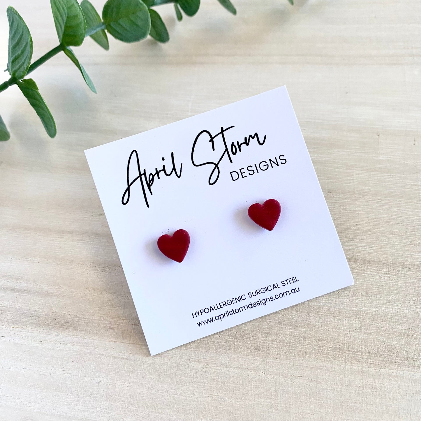 Heart Stud Earrings - Dark Red