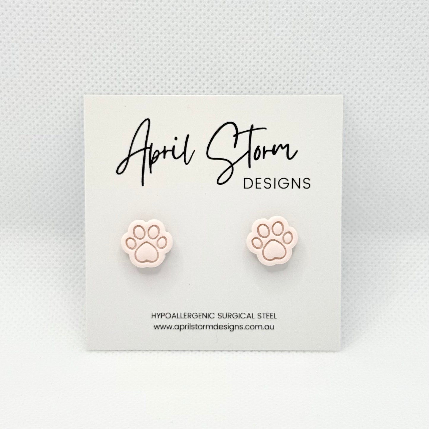 Paw Print Stud Earrings - Pink