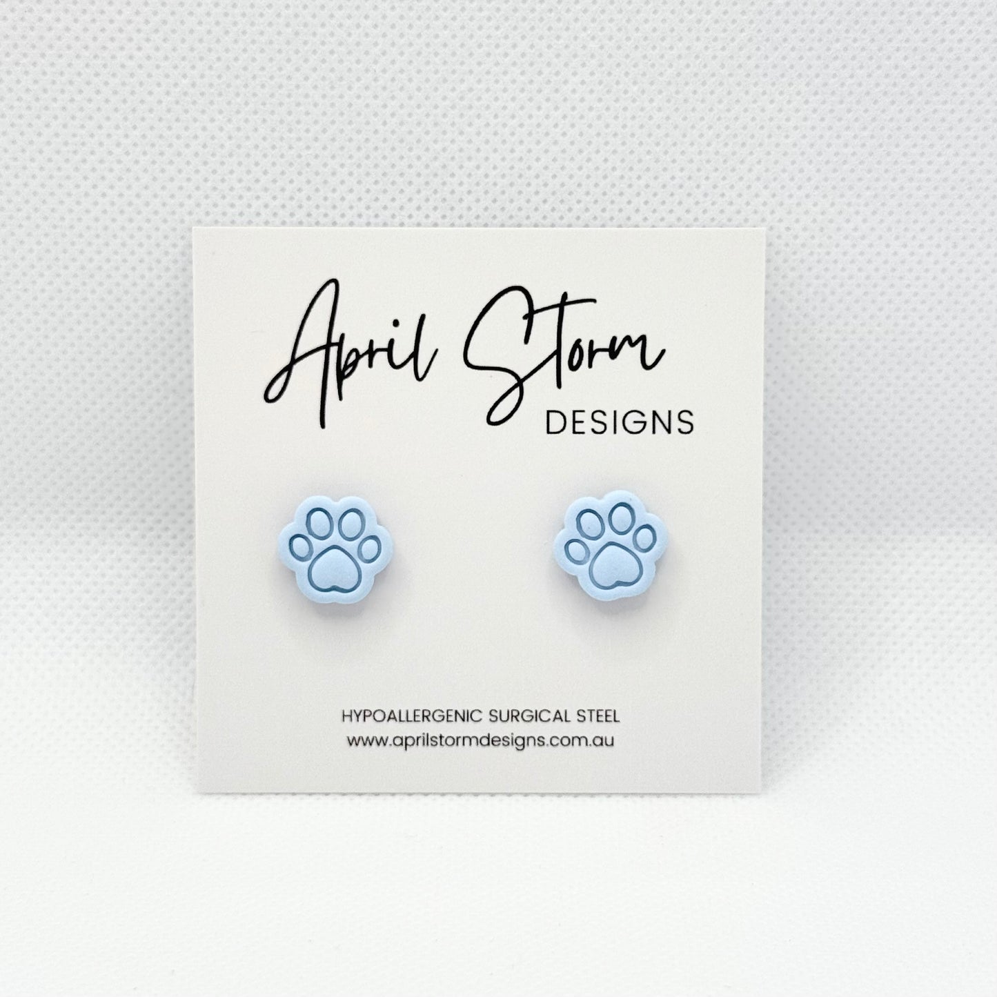 Paw Print Stud Earrings - Blue