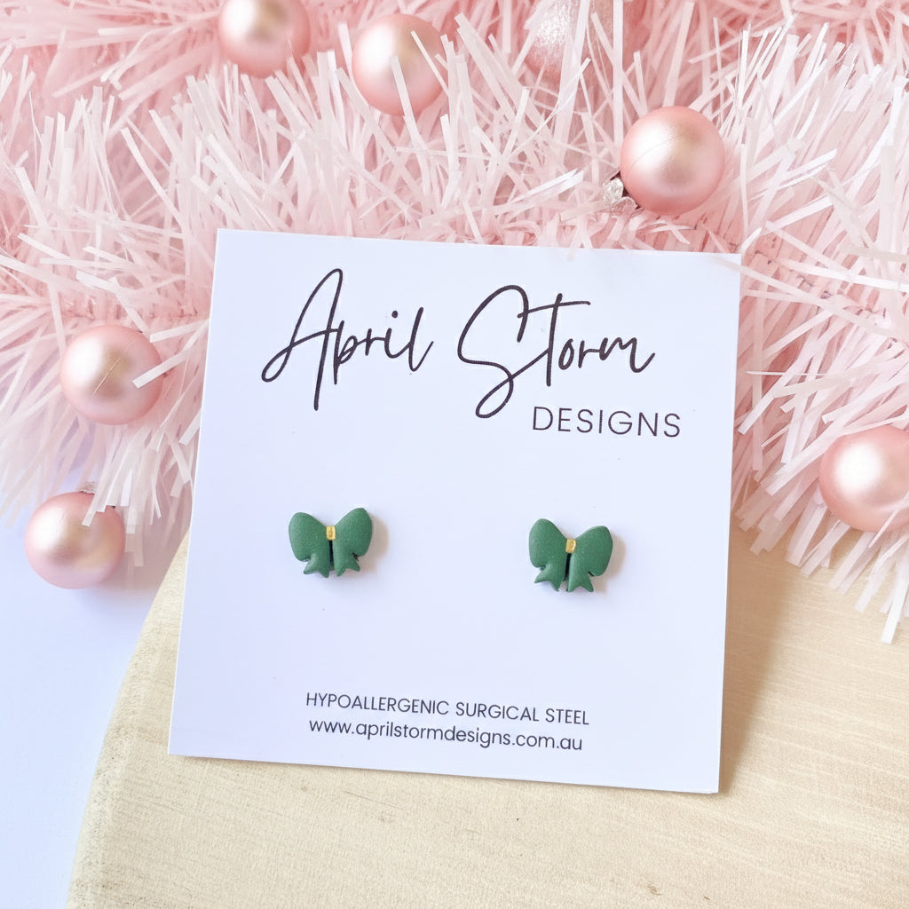 Bow Stud Earrings - Green