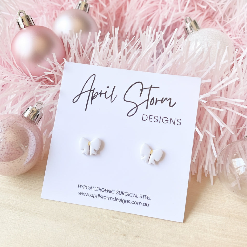 Bow Stud Earrings - White