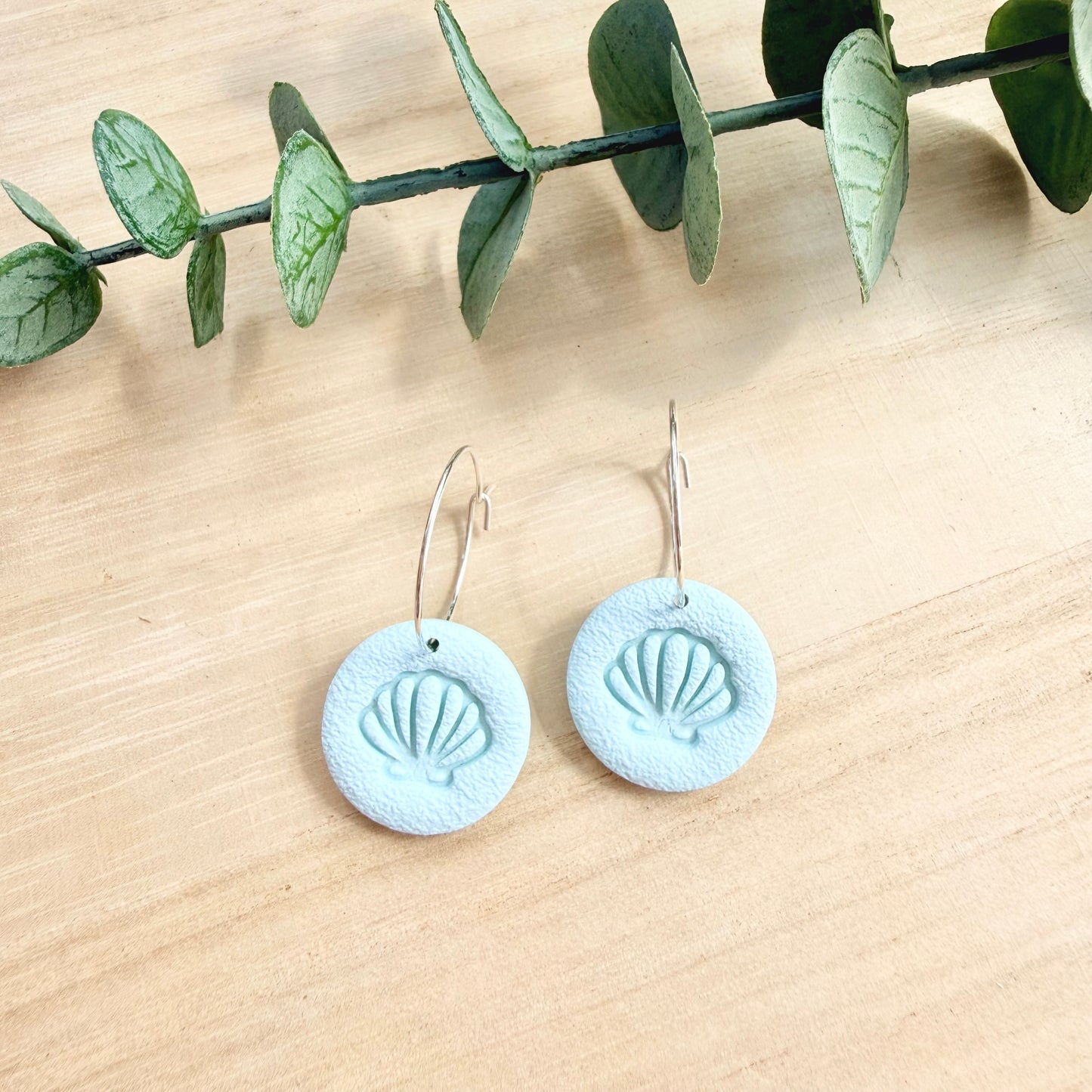 Shell Hoop Earrings - Mint