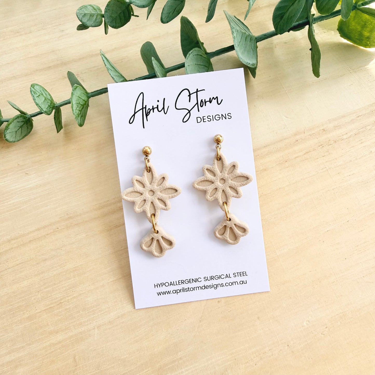 Statement Dangles - Beige