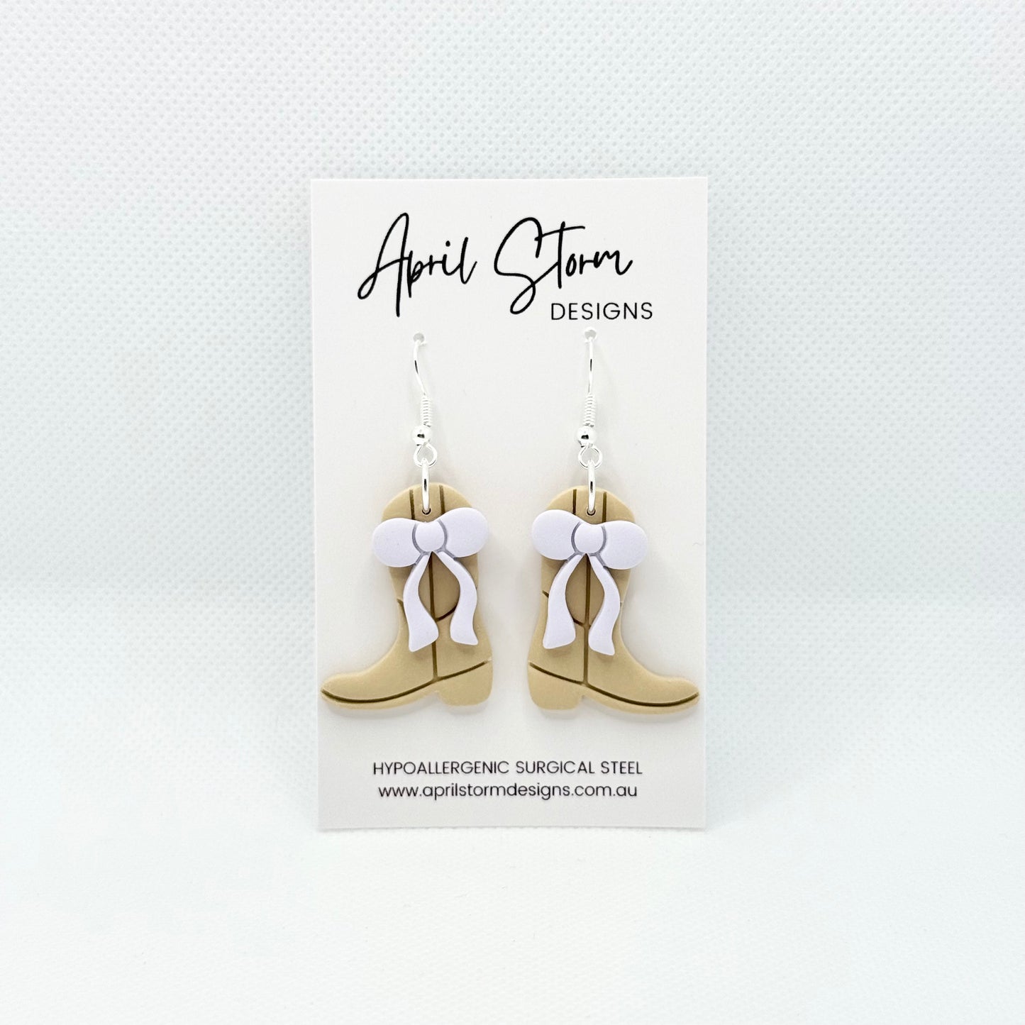 Western Boots Statement Dangles - Beige & Lilac