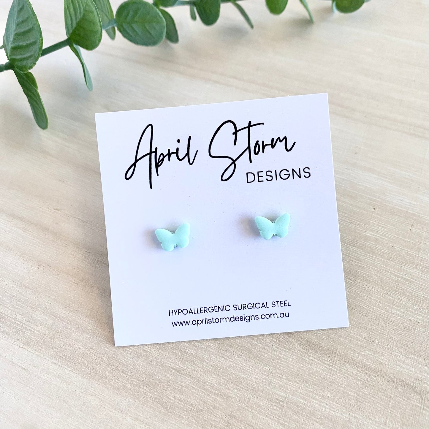 Butterfly Stud Earrings - Mint Green