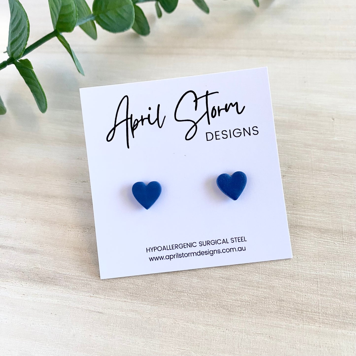 Heart Stud Earrings - Navy