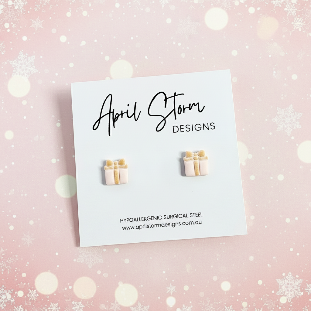 Present Stud Earrings - Pink & Gold