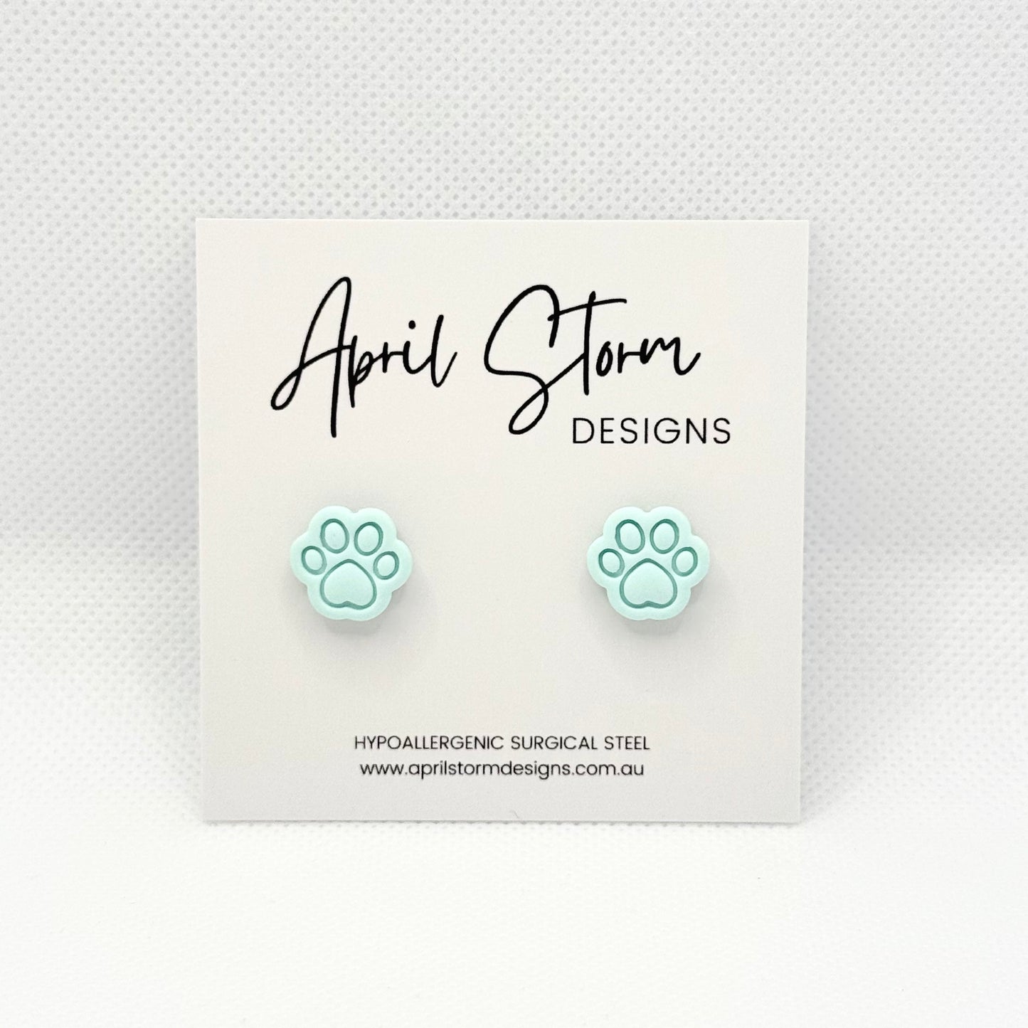 Paw Print Stud Earrings - Mint