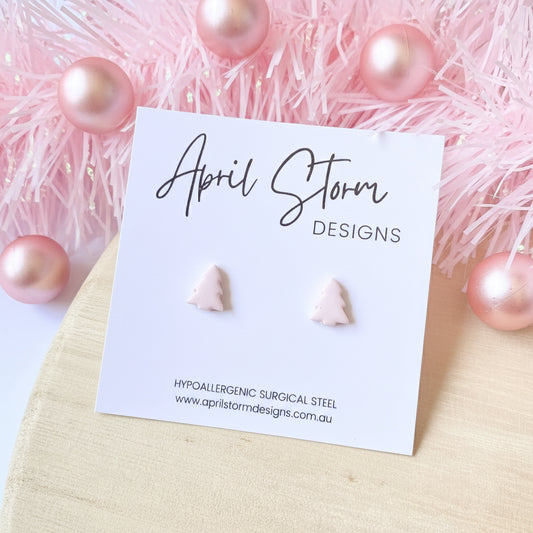 Christmas Tree Stud Earrings - Pink