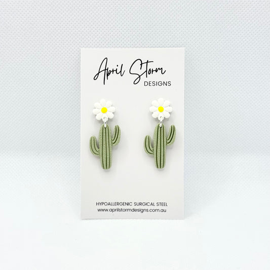 Cactus Statement Dangles - White