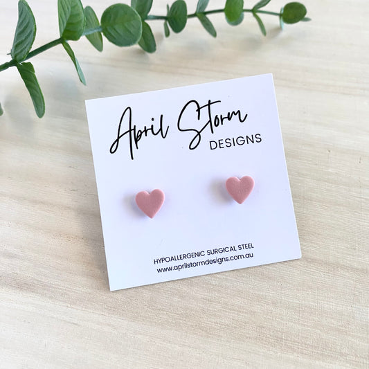 Heart Stud Earrings - Blush Pink