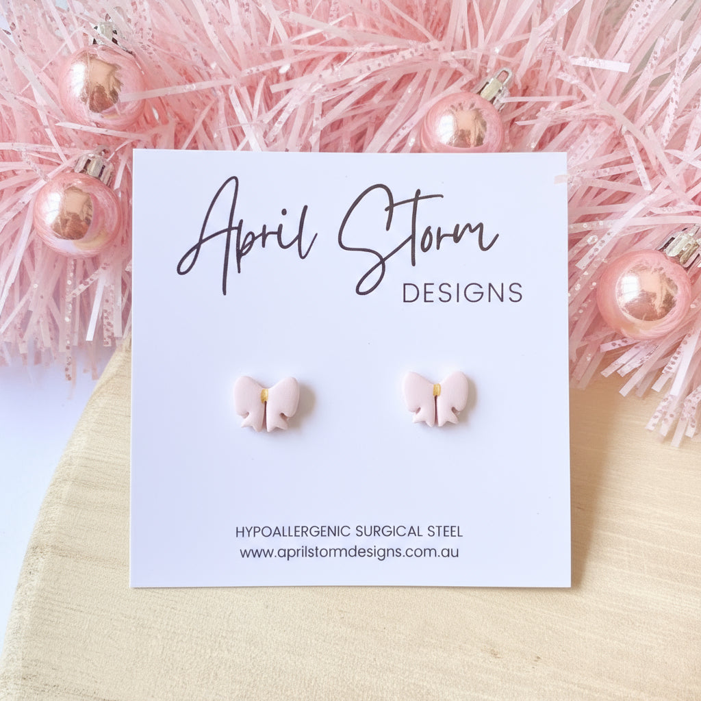 Bow Stud Earrings - Pink