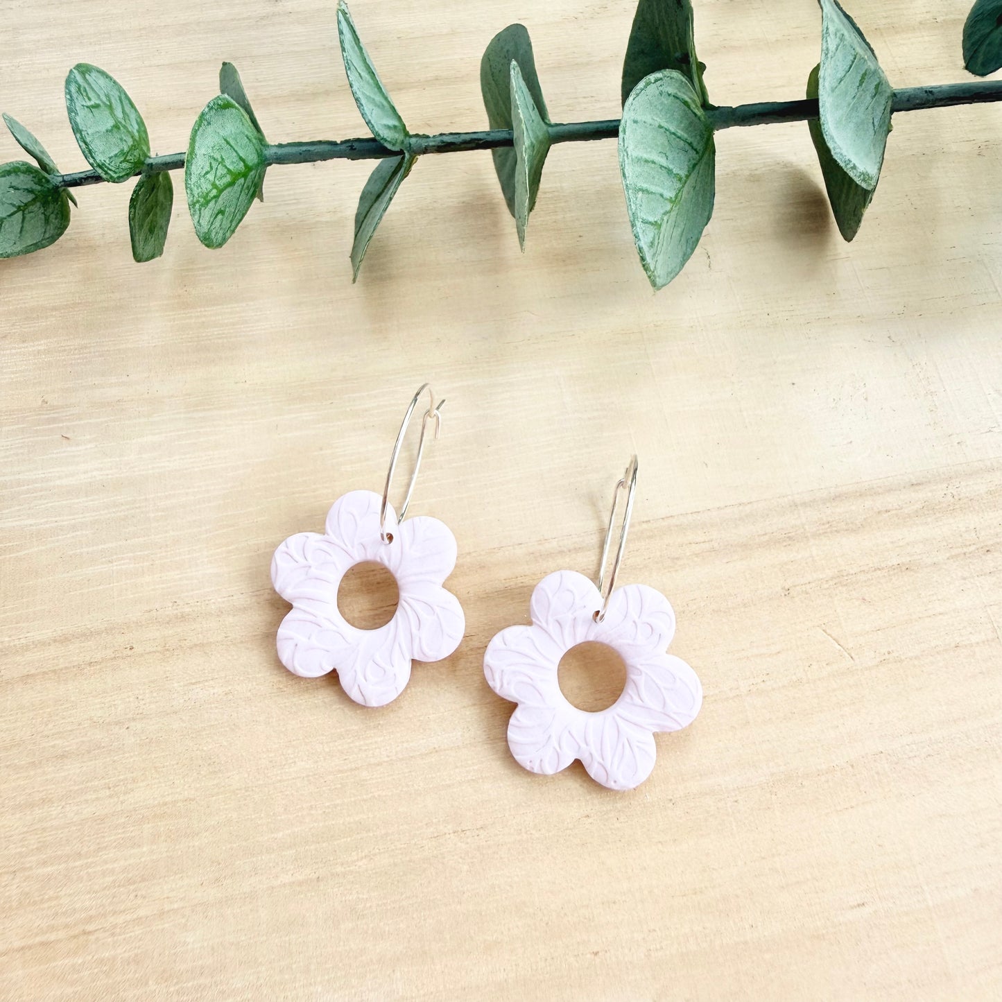 Flower Hoop Earrings - Light Pink