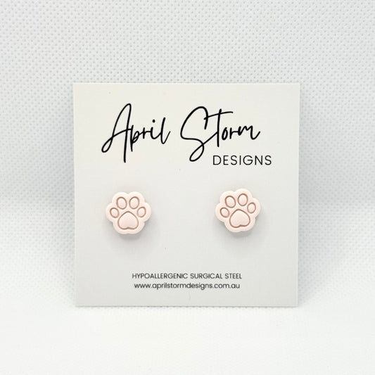 Paw Print Stud Earrings - Pink