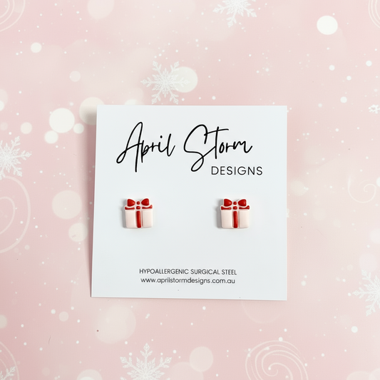Present Stud Earrings - Pink & Red