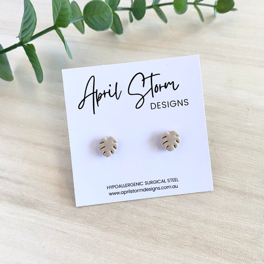 Monstera Stud Earrings - Beige