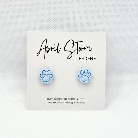 Paw Print Stud Earrings - Blue