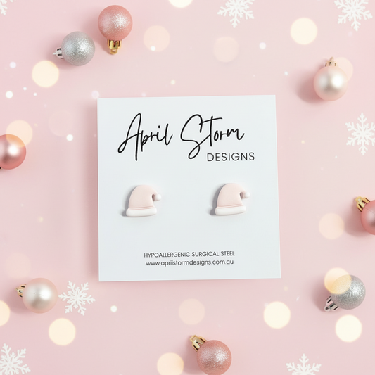 Santa Hat Stud Earrings - Pink