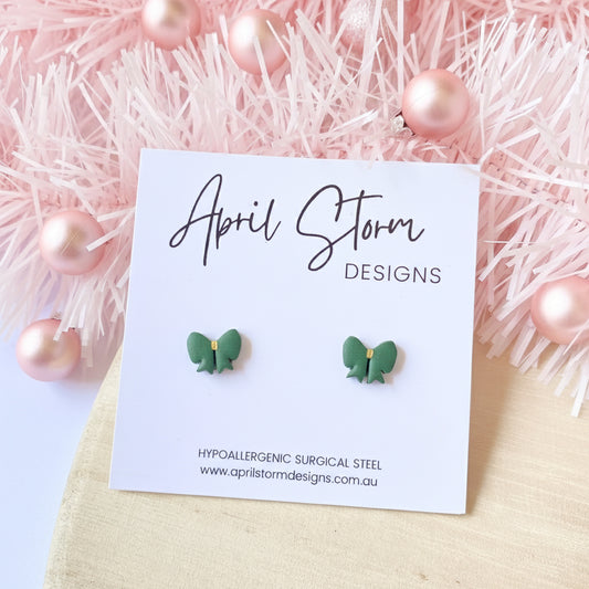 Bow Stud Earrings - Green