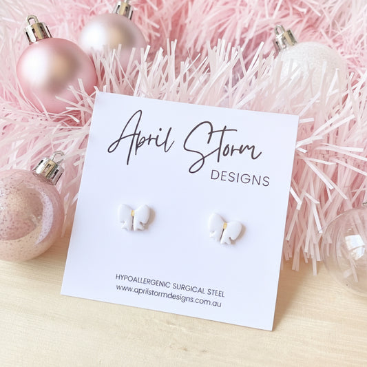 Bow Stud Earrings - White