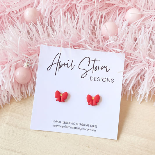 Bow Stud Earrings - Red