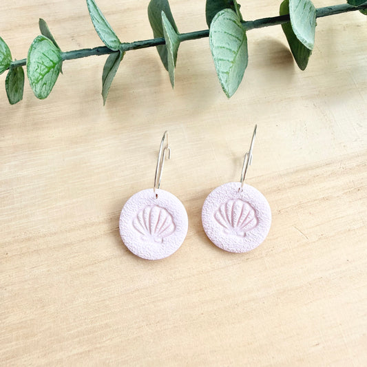 Shell Hoop Earrings - Light Pink