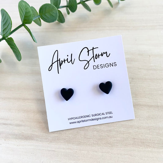 Heart Stud Earrings - Black