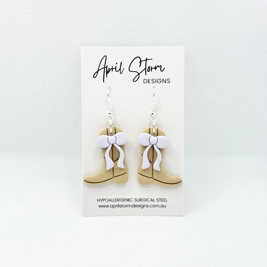 Western Boots Statement Dangles - Beige & Lilac
