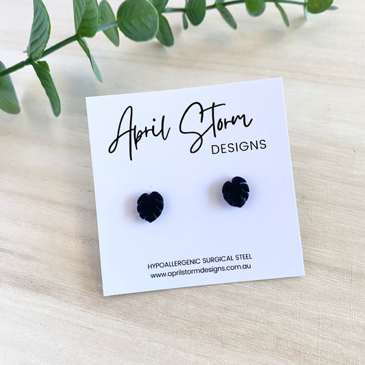 Monstera Stud Earrings - Black
