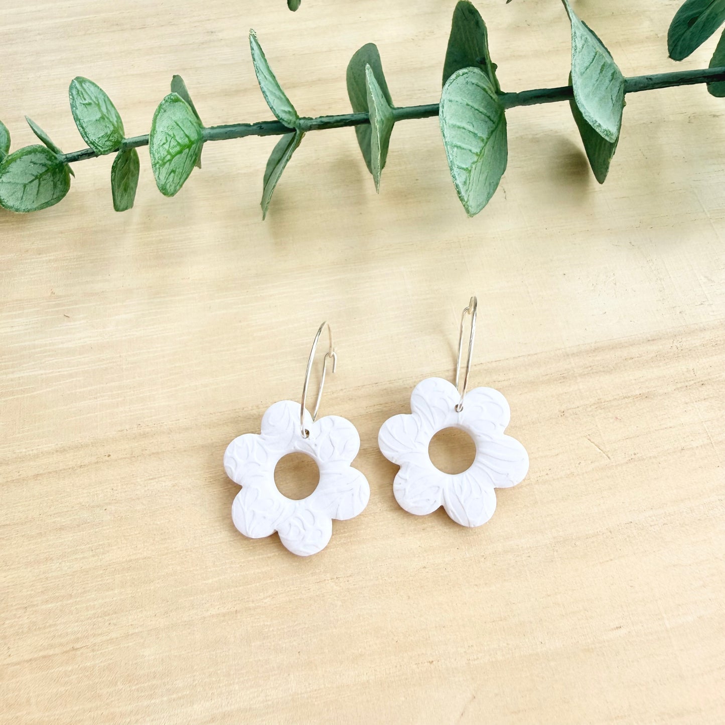 Flower Hoop Earrings - White