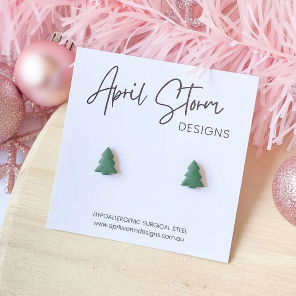 Christmas Tree Stud Earrings - Green