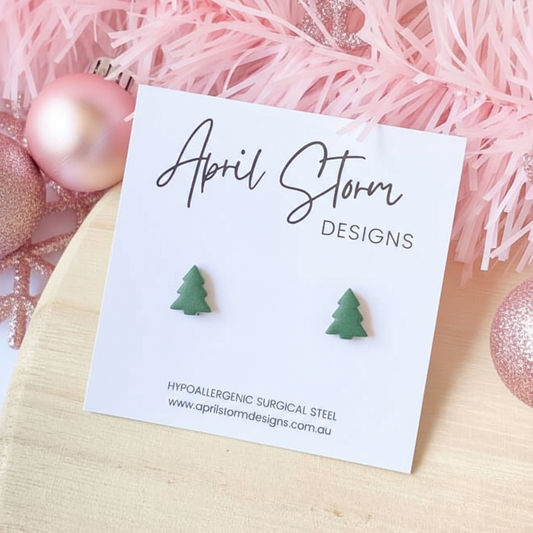 Christmas Tree Stud Earrings - Green