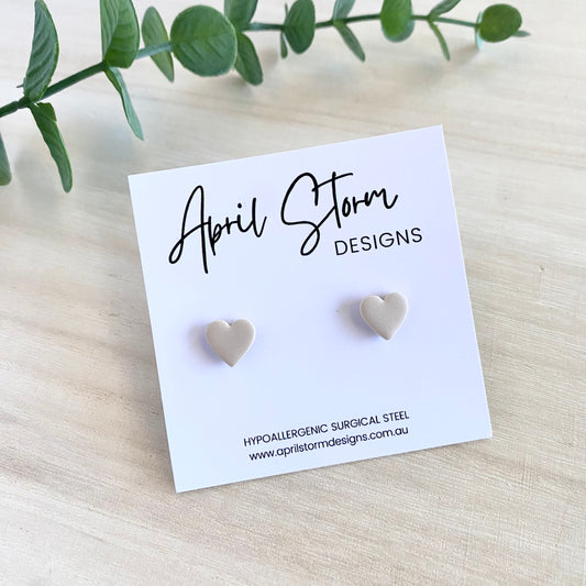 Heart Stud Earrings - Biege