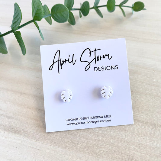 Monstera Stud Earrings - White