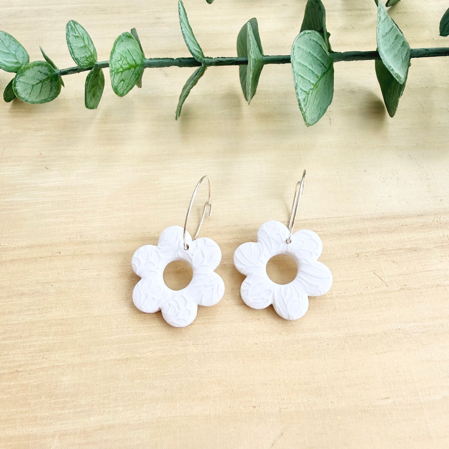 Flower Hoop Earrings - White