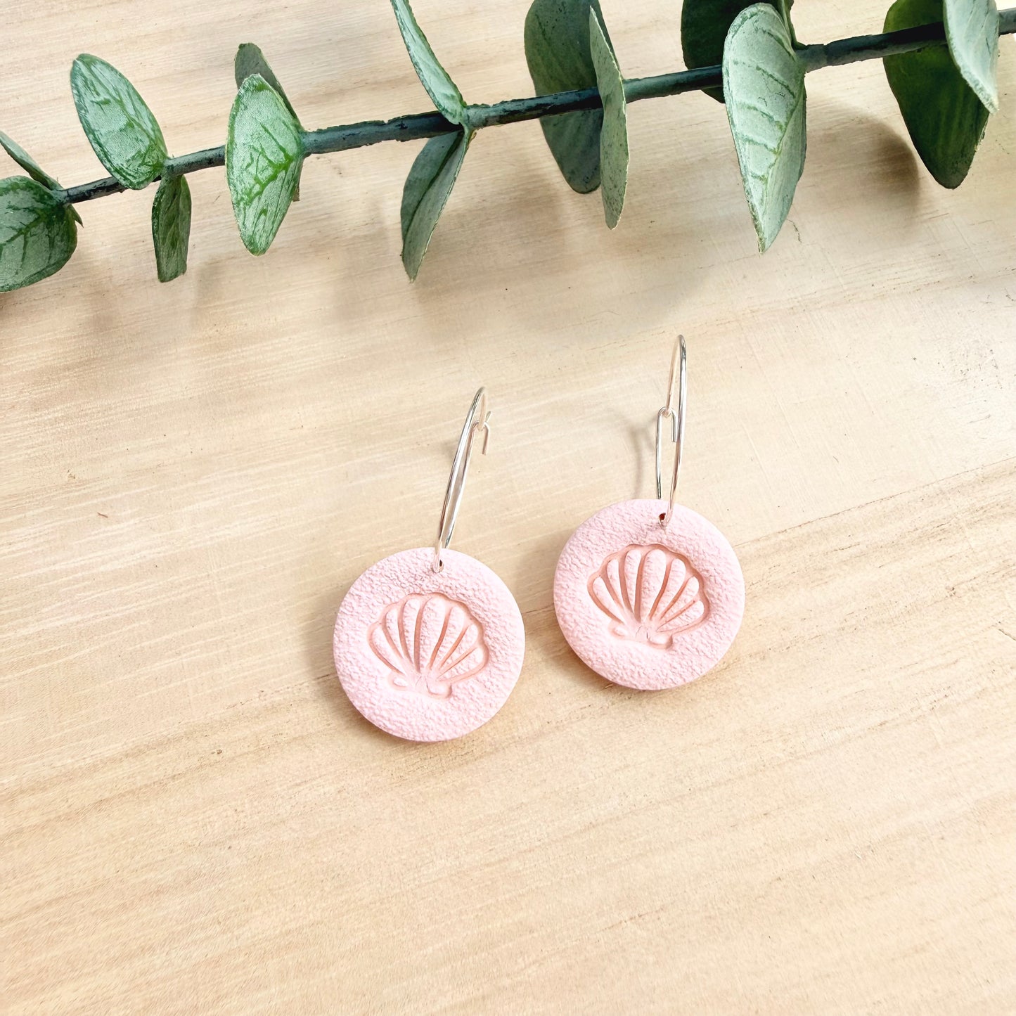 Shell Hoop Earrings - Coral