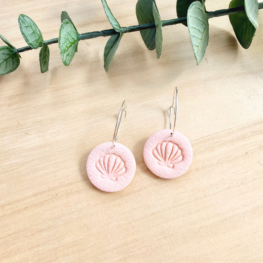 Shell Hoop Earrings - Coral