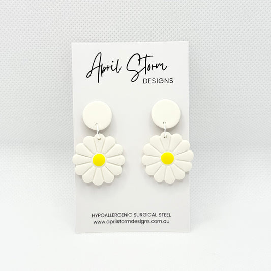 Daisy Statement Dangles - White