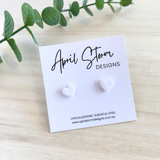Heart Stud Earrings - White