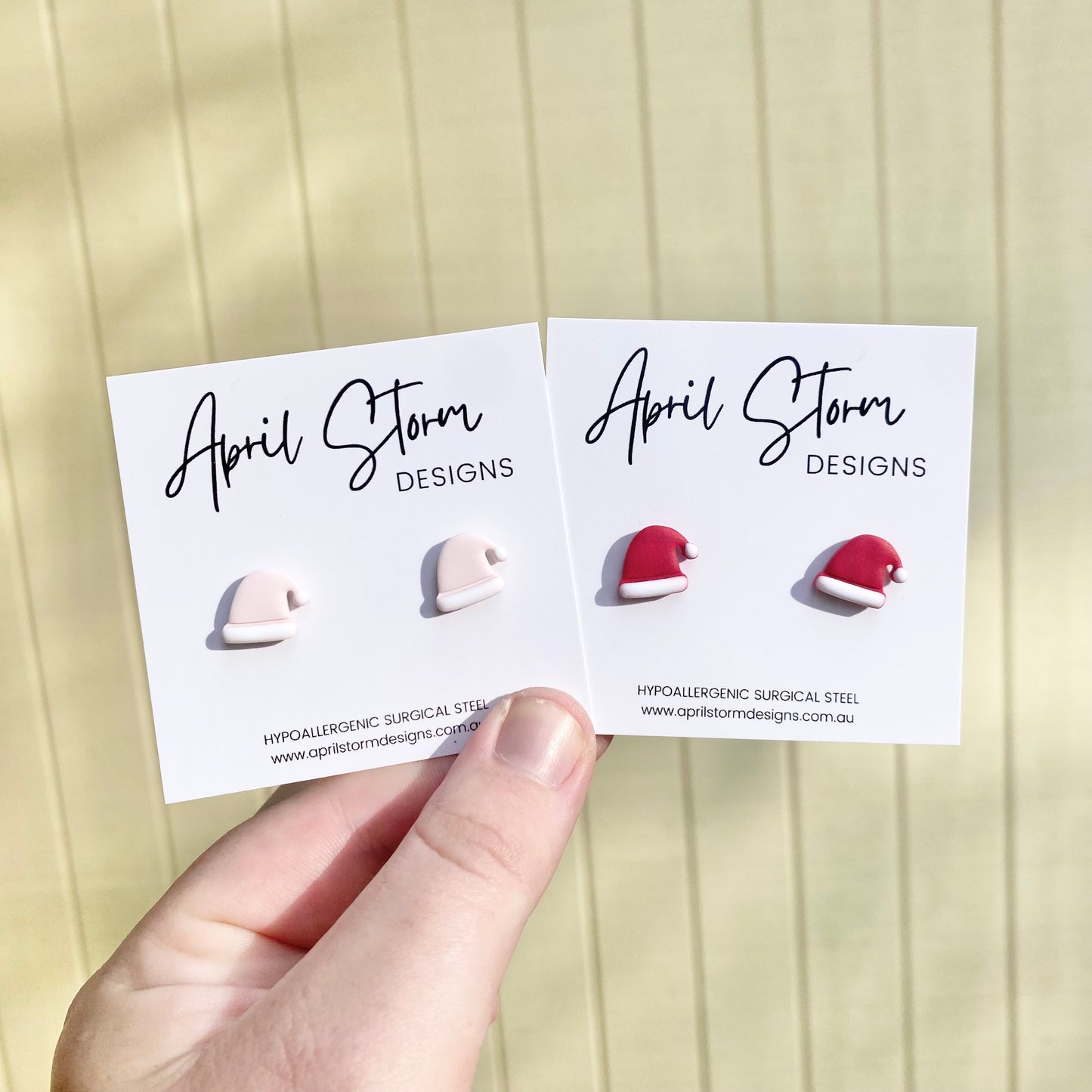 Santa Hat Stud Earrings - Pink