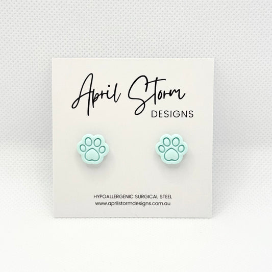 Paw Print Stud Earrings - Mint