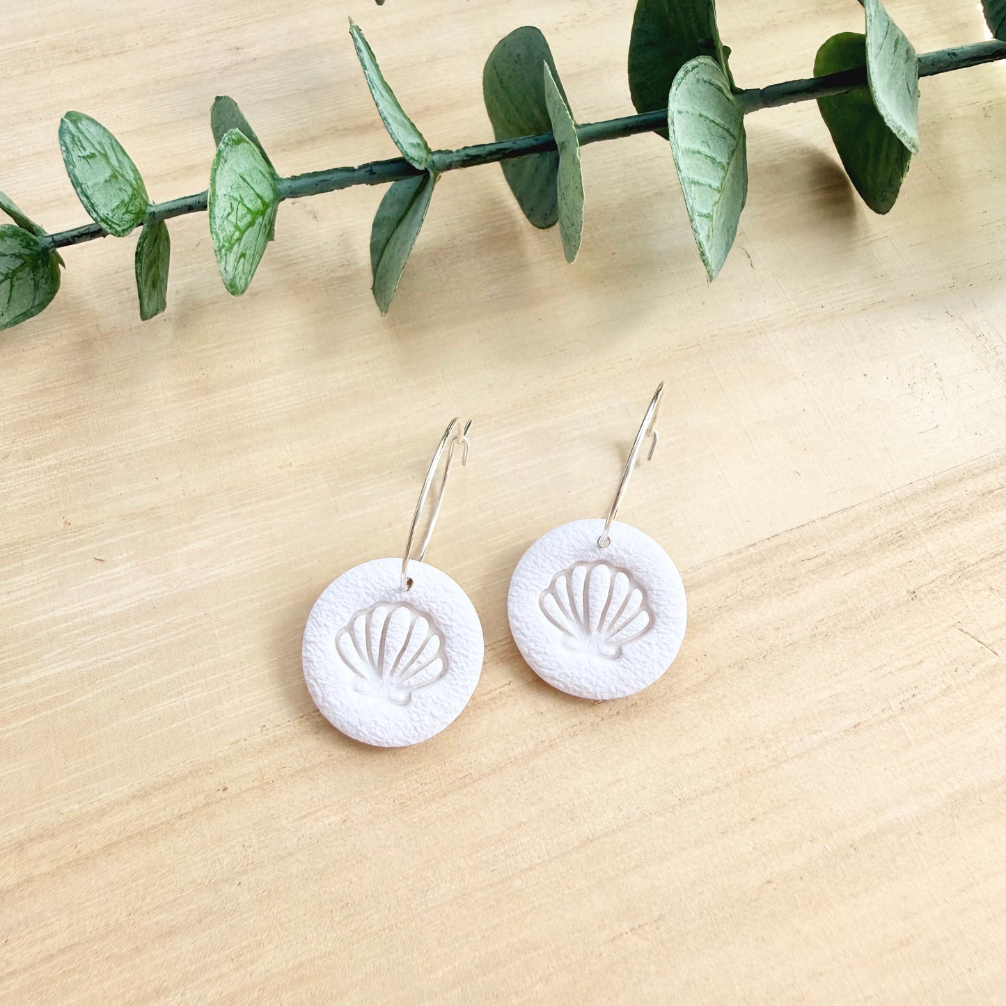 Shell Hoop Earrings - White