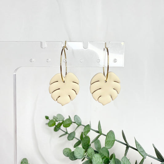 Monstera Hoop Earrings - Beige