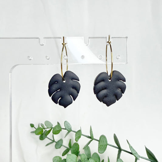 Monstera Hoop Earrings - Black