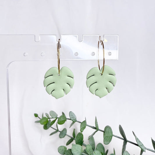 Monstera Hoop Earrings - Green